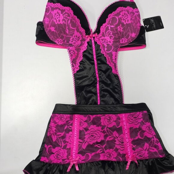 Rene Rofe French Maid Apron Lingerie Floral Lace and Sheer - Picture 6 of 8